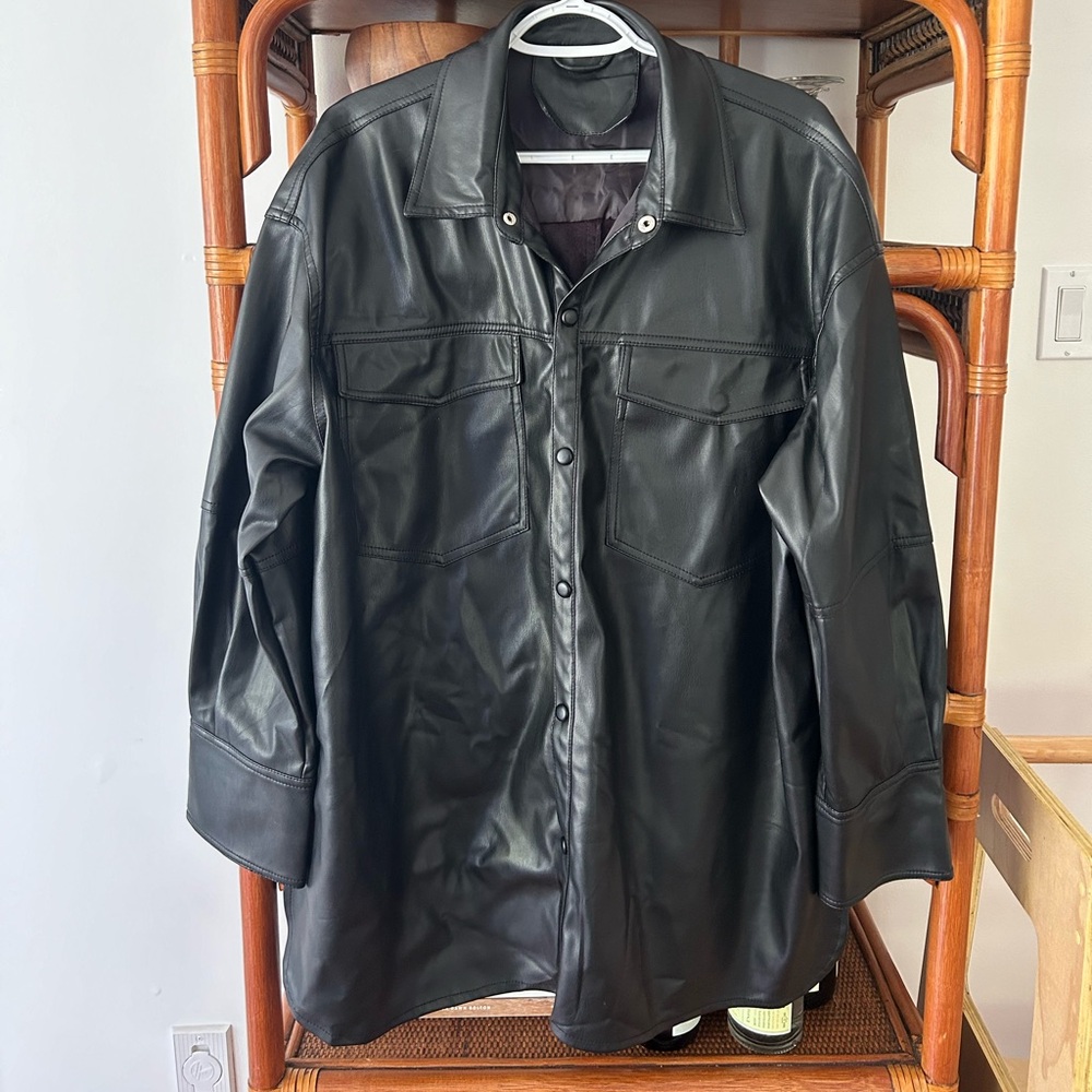 Faux leather oversized shirt